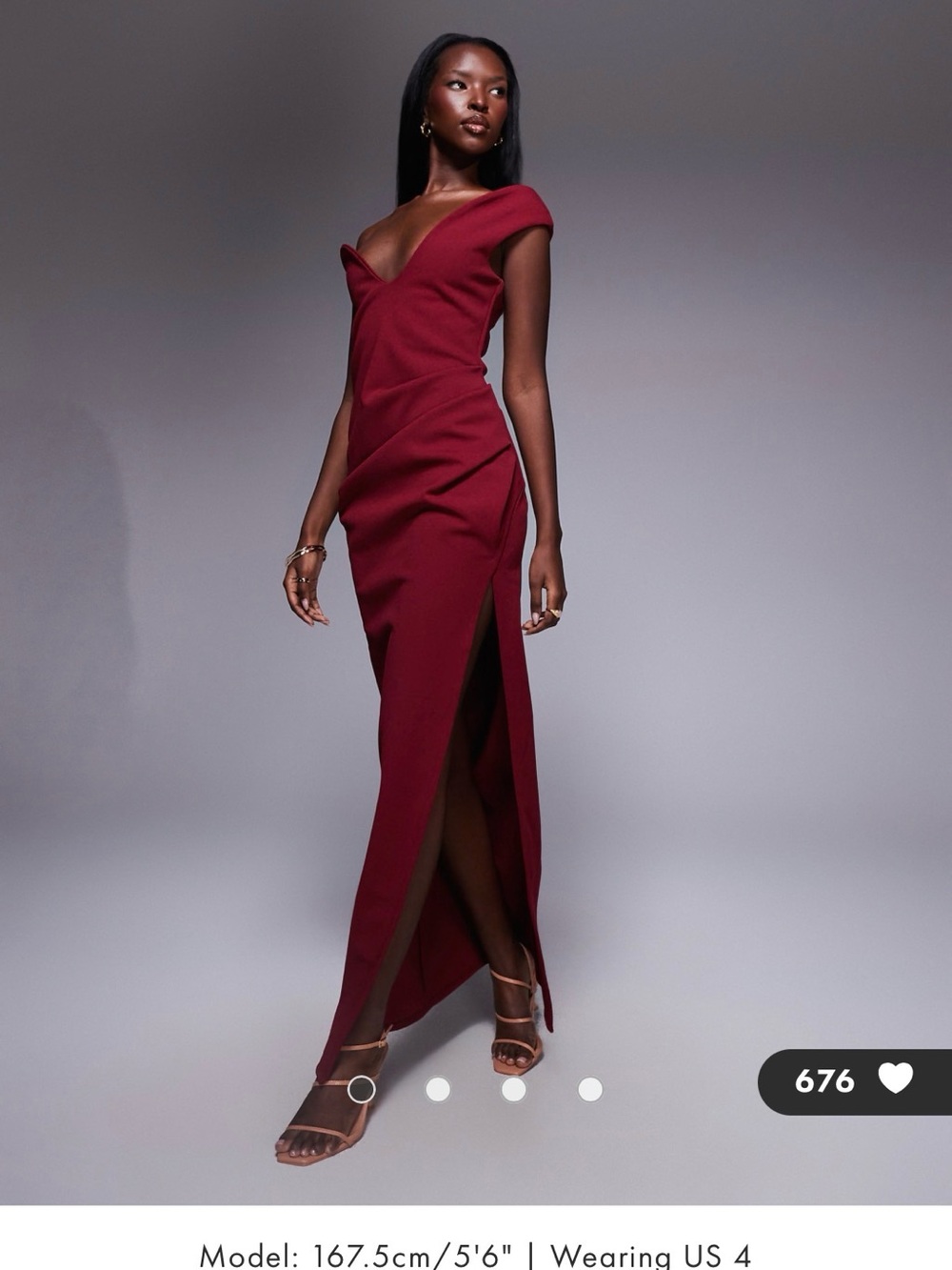 ASOS Wine Red Off-Shoulder Maxi Dress with Side Slit